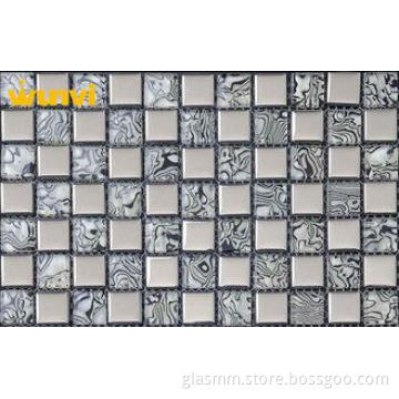 Light Grey Bathroom Mosaic Tiles With Square Glass Chip Mix